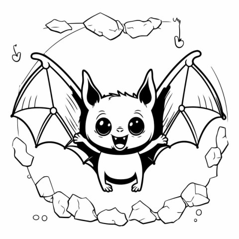 Black and White Cartoon Illustration of Funny Bat Animal Charact