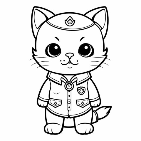 Black and White Cartoon Illustration of Cute Little Cat Sailor C