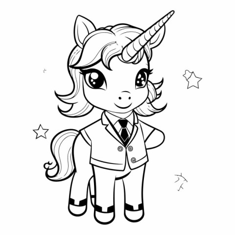 Black and White Cartoon Illustration of Cute Unicorn Fantasy Ani