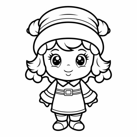 Coloring book for children: Cute girl in a winter hat