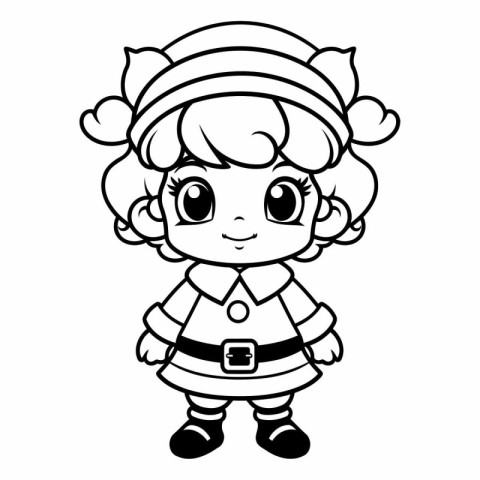 Coloring Page Outline Of Cute Cartoon Christmas Elf Vector Illus