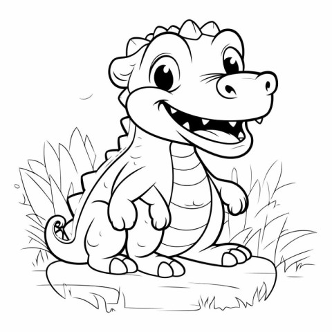 Coloring book for children: baby crocodile sitting on a log