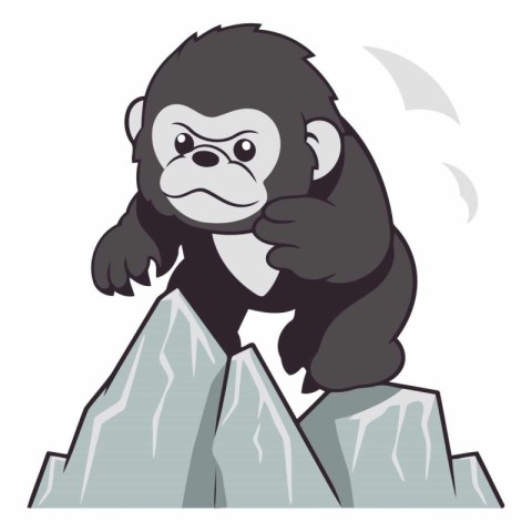 Gorilla sitting on a rock isolated on white background.