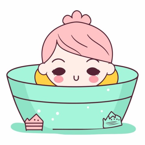 Vector illustration of a cute girl taking a bath in a bathtub.