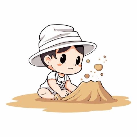 Farmer working in the sand on white background.