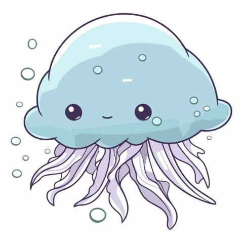 Illustration of a Cute Blue Jellyfish Floating in the Sea