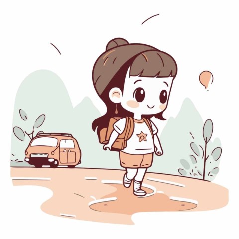 travel. little. transportation. child. girl. road. cartoon. tran