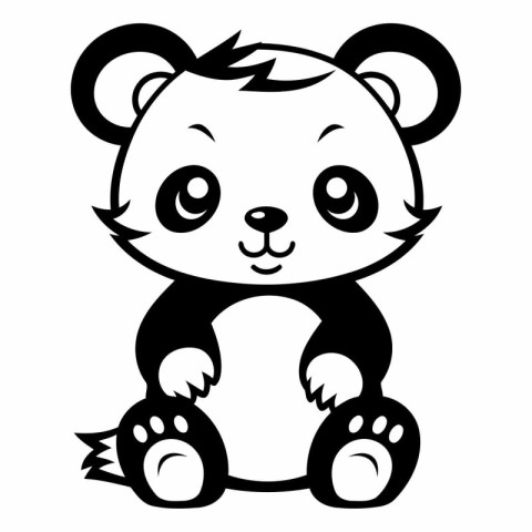 Black and White Cartoon Illustration of Cute Bear Animal Charact