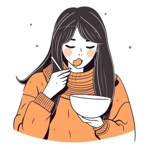 Illustration of a cute girl in warm clothes holding a cup of hot