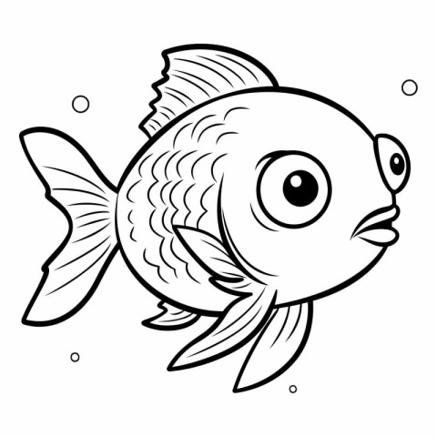 Black and White Cartoon Illustration of Cute Fish Animal Charact