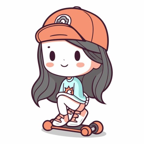 Cute girl riding a skateboard cartoon character vector illustrat