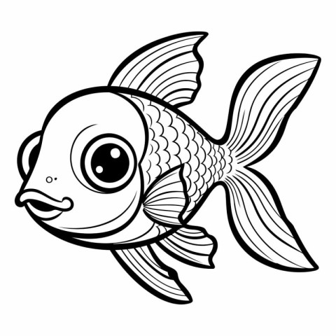 Black and White Cartoon Illustration of Cute Fish Animal Charact