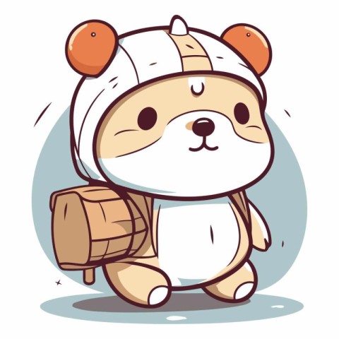 Cute cartoon bear in a hat with a backpack.