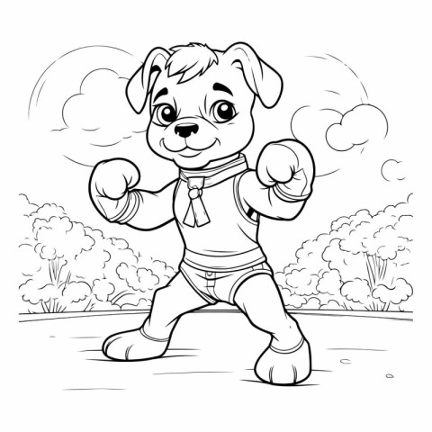 Cartoon illustration of a boxer dog running with a ball. Colorin