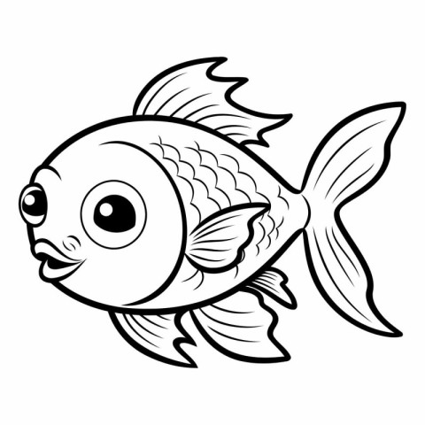 Cute cartoon fish. Black and white vector illustration for color