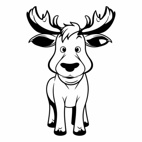 Deer - black and white vector illustration. isolated on white ba