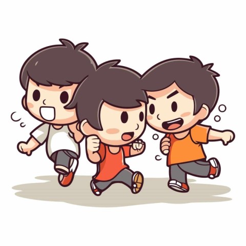 Cartoon happy kids running in the street. Vector clip art.