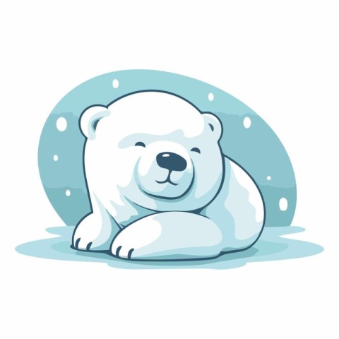 Cute cartoon polar bear lying on the ice.