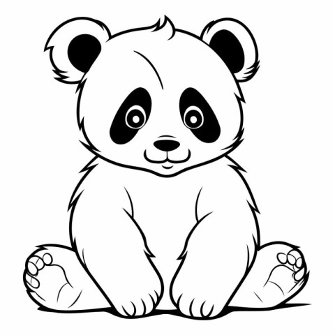 Cute panda sitting - black and white vector illustration for col