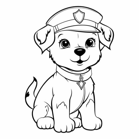 Puppy in a police cap for coloring book