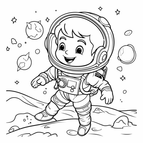 Coloring Page Outline Of a Kid Astronaut Vector Illustration