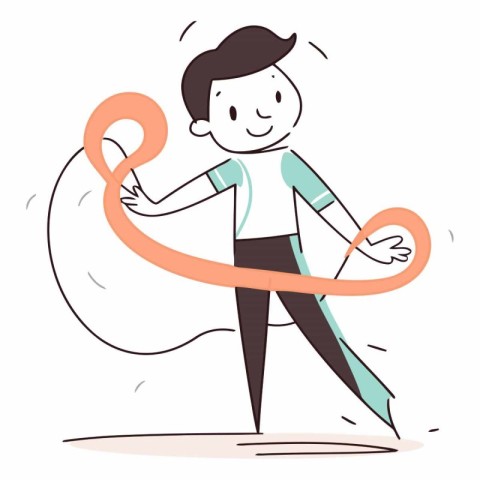 Cartoon illustration of a man doing gymnastics with a rope.