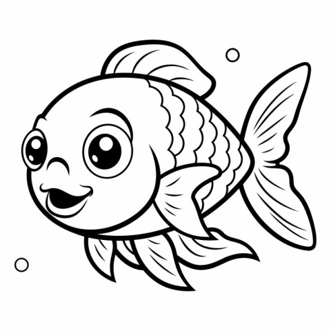 Coloring Page Outline Of Cute Fish Cartoon Character Vector Illu