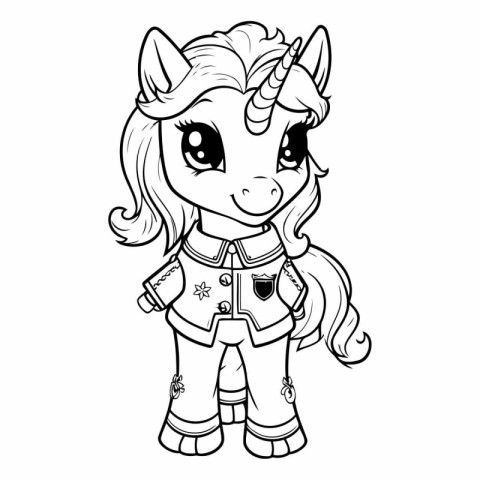 Black and White Cartoon Illustration of Unicorn Fantasy Characte