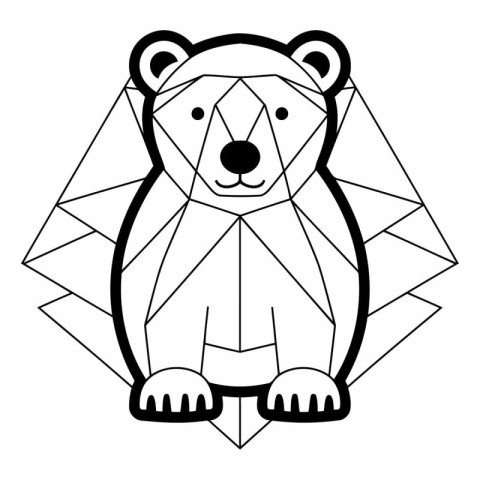 Polygonal bear on white background for coloring book.