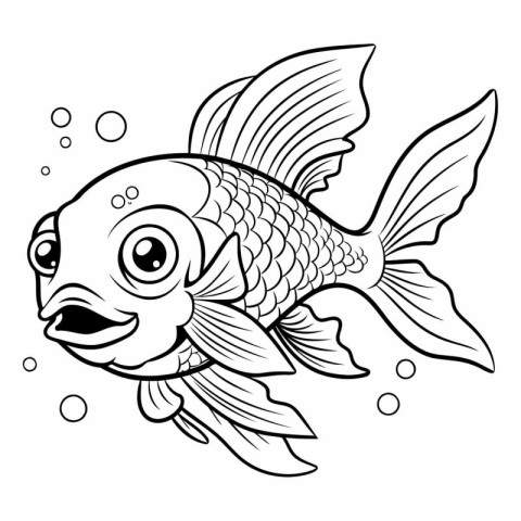 Black and White Cartoon Illustration of Cute Fish Animal Charact