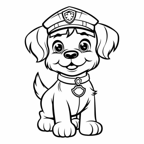 Black and White Cartoon Illustration of Cute Puppy Dog Police Of