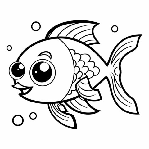 Black and White Cartoon Illustration of Cute Fish Animal Charact