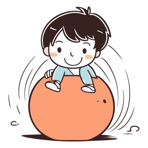 Illustration of a little boy sitting on a big orange ball.