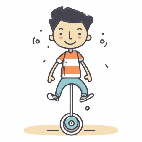 Boy riding a unicycle in a flat style.