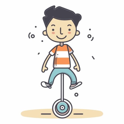 Boy riding a unicycle in a flat style.