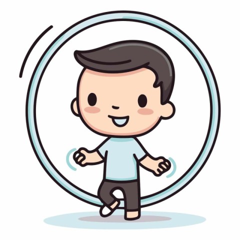 Cute boy cartoon character in round frame design.