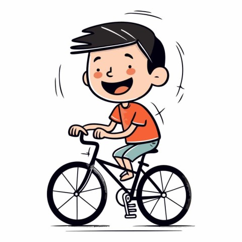 Happy boy riding a bicycle. Cute cartoon character.