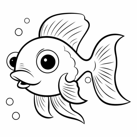 Black and White Cartoon Illustration of Cute Fish Animal for Col