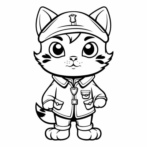 Black and White Cartoon Illustration of Cute Little Cat Sailor C