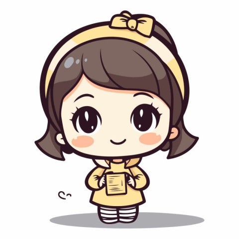 Girl with book character. Cute cartoon girl.