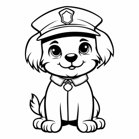 Black and White Cartoon Illustration of Cute Puppy Police Dog Ma