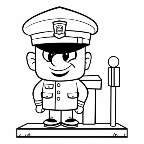 Black and White Cartoon Illustration of Policeman or Police Offi