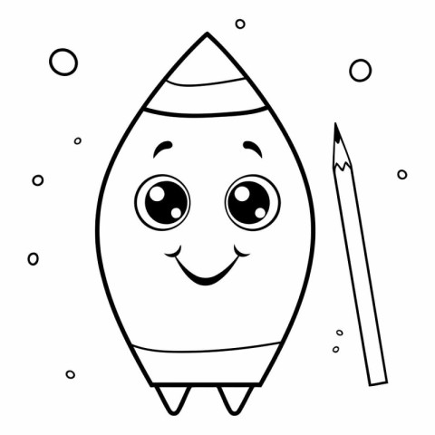 Coloring book for children: pencil. Cartoon rocket.