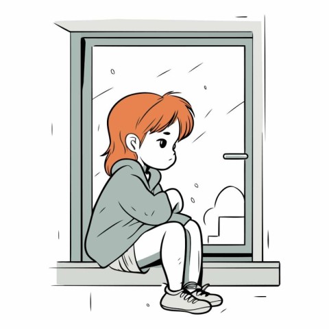 sad girl sitting in front of the window.