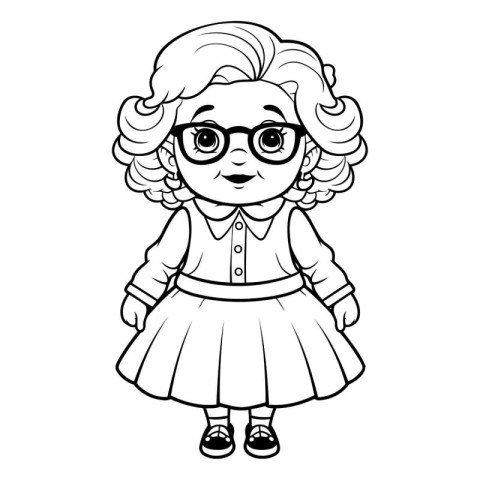 Cute cartoon girl in glasses for coloring book.