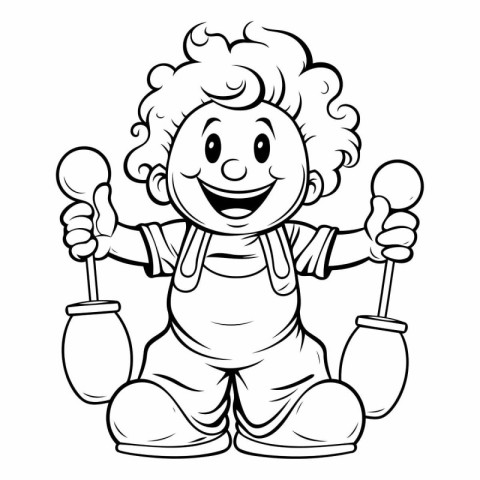 Cartoon Illustration of Funny Baby Boy or Kid with Toys Coloring