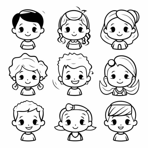 Set of cute cartoon boys and girls with different hairstyles.