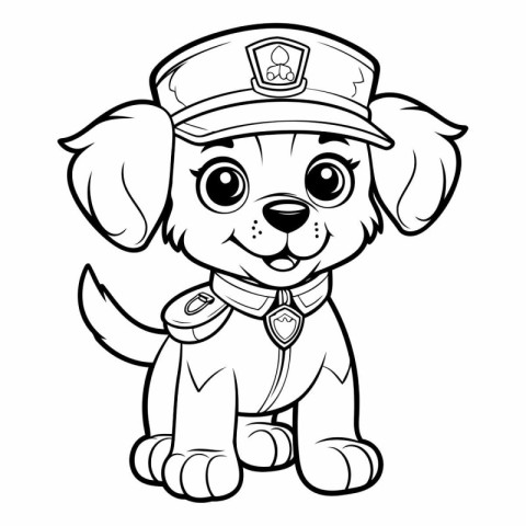 Black and White Cartoon Illustration of Cute Puppy Police Dog Co