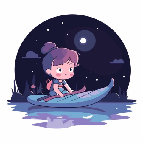 Cute little girl on a kayak at night