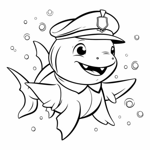 Black and White Cartoon Illustration of Cute Shark Animal Charac